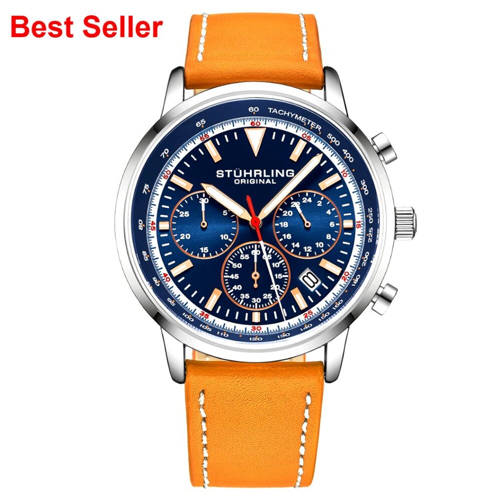 Chronograph Watch With Steel Case And Leather Strap